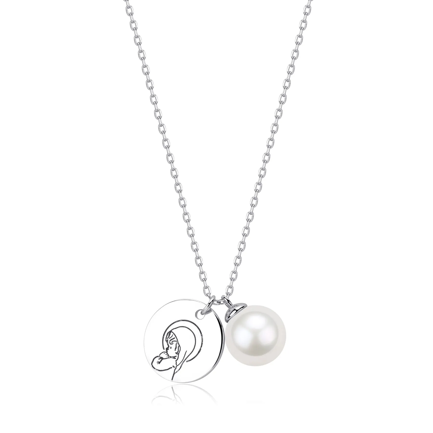 Virgin Mary Charm & Pearl Pendant Necklace