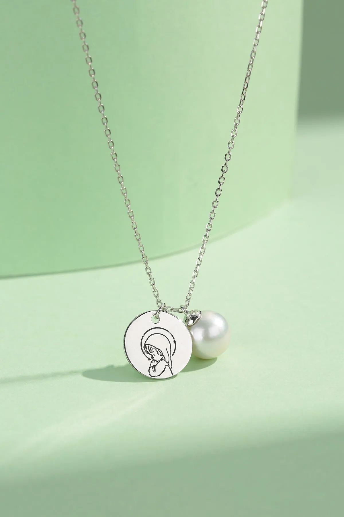 Virgin Mary Charm & Pearl Pendant Necklace