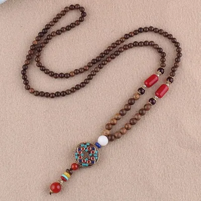 Wooden Mala Beads Necklace Colorful Beaded Mala Necklace Wooden Beads