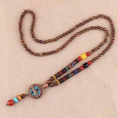 Wooden Mala Beads Necklace Colorful Beaded Mala Necklace Wooden Beads