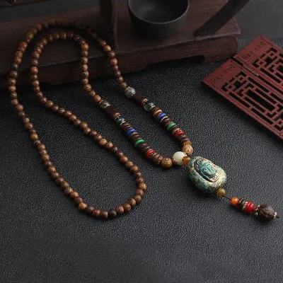 Wooden Mala Beads Necklace Colorful Beaded Mala Necklace Wooden Beads