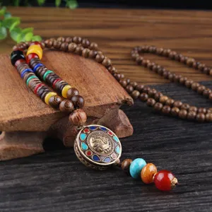 Wooden Mala Beads Necklace Colorful Beaded Mala Necklace Wooden Beads