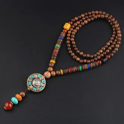 Wooden Mala Beads Necklace Colorful Beaded Mala Necklace Wooden Beads