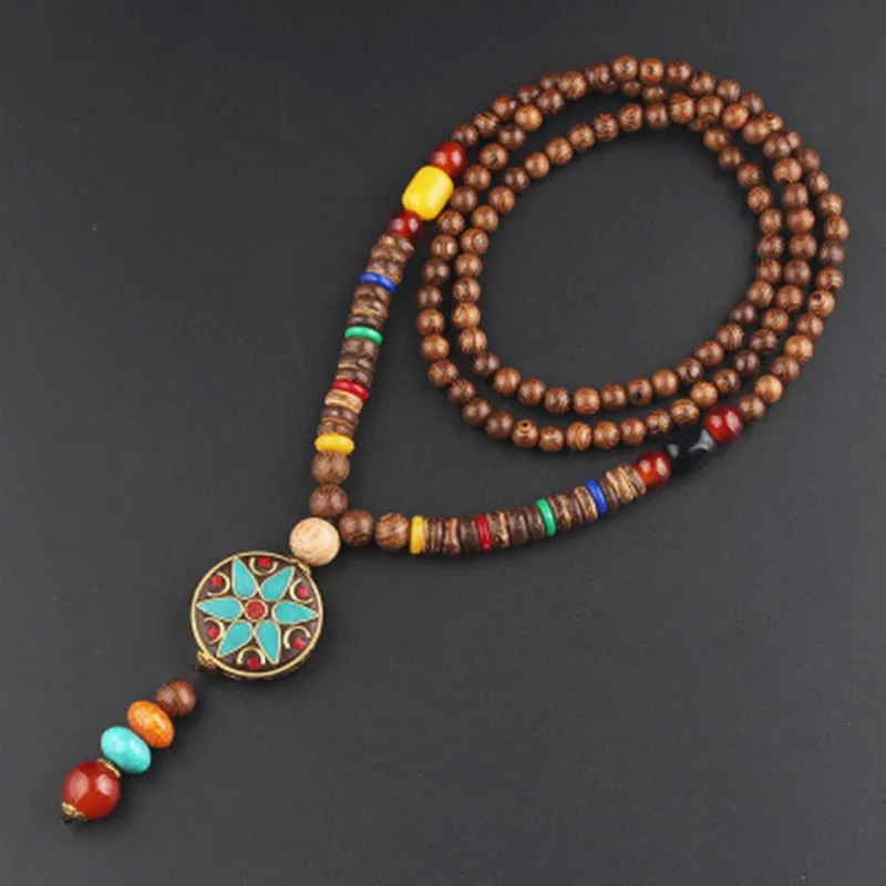 Wooden Mala Beads Necklace Colorful Beaded Mala Necklace Wooden Beads