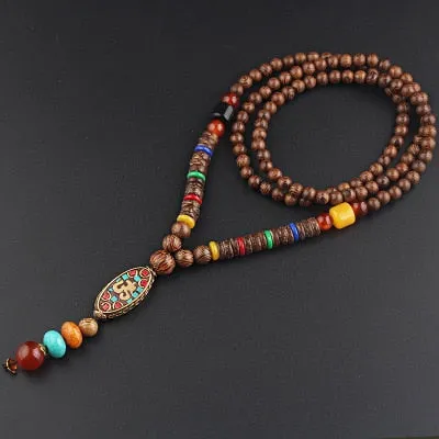 Wooden Mala Beads Necklace Colorful Beaded Mala Necklace Wooden Beads